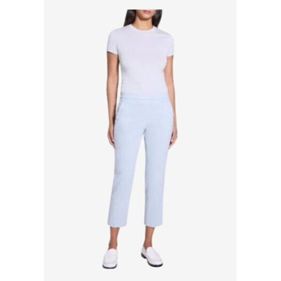 Theory Womens $245 Treeca 2 Slim-Fit Wool-Blend Cropped Pants Sky Blue UK14 US10 - Picture 8 of 11